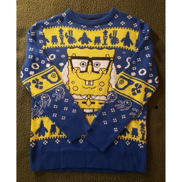 SpongeBob SquarePants Nickelodeon Sweater Size Large Cartoon All Over Print Ugly - Picture 1 of 8
